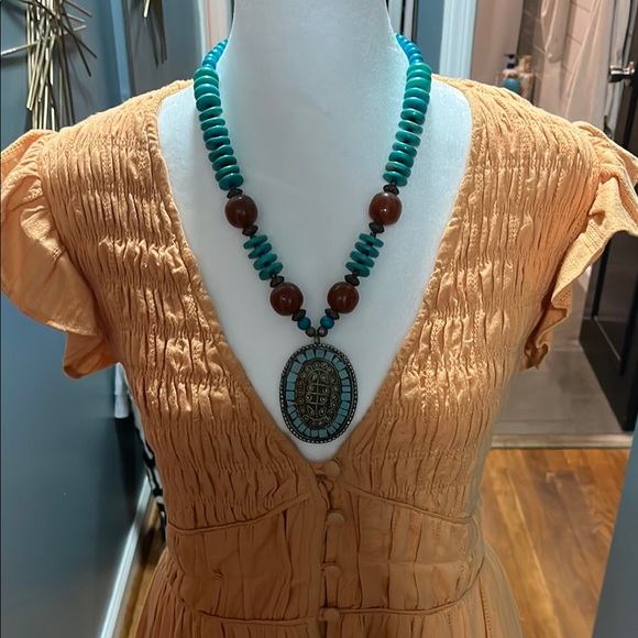 Bohemian feminine Anthropologie Orange Maxi Dress. Plunging neckline. - Picture 2 of 4